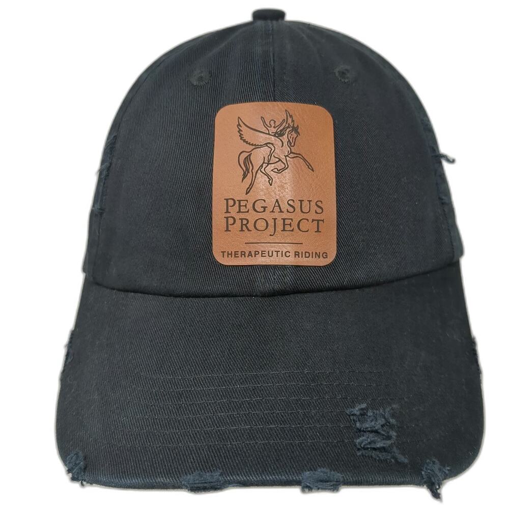 District Baseball Cap Black One Size Frayed Pegasus Project Leather Patch Hat
